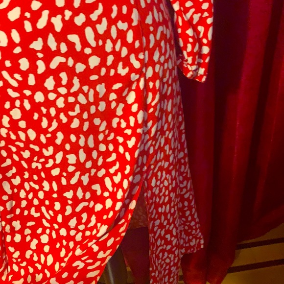 Forever 21 | Red and Cream midi Dress | side split and off shoulders | small - Picture 5 of 7